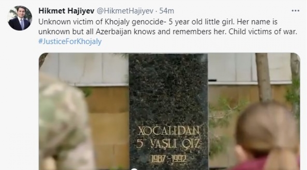 hikmet-haciyev-besh-yashli-xocali-qurbani-ile-bagli-paylashim-etdi-video