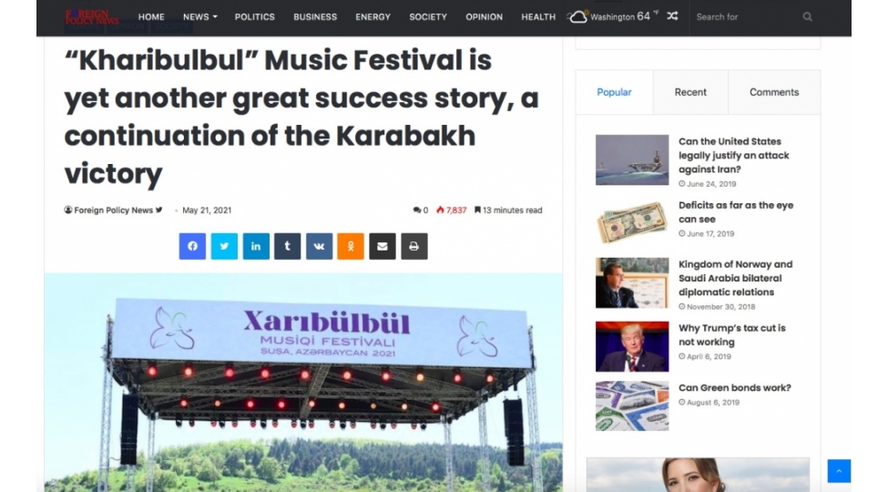 absh-in-foreign-policy-news-neshrinde-xaribulbul-musiqi-festivali-haqqinda-genish-meqale-derc-edilib